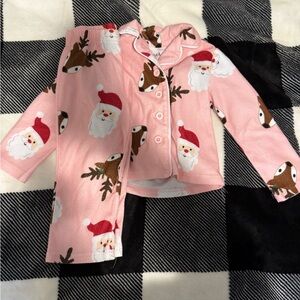 Margaux Pink Santa and Reindeer Kids Pajama Set